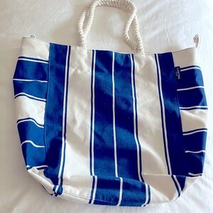 Lancôme Blue & White Striped Nautical Canvas Tote Bag- New